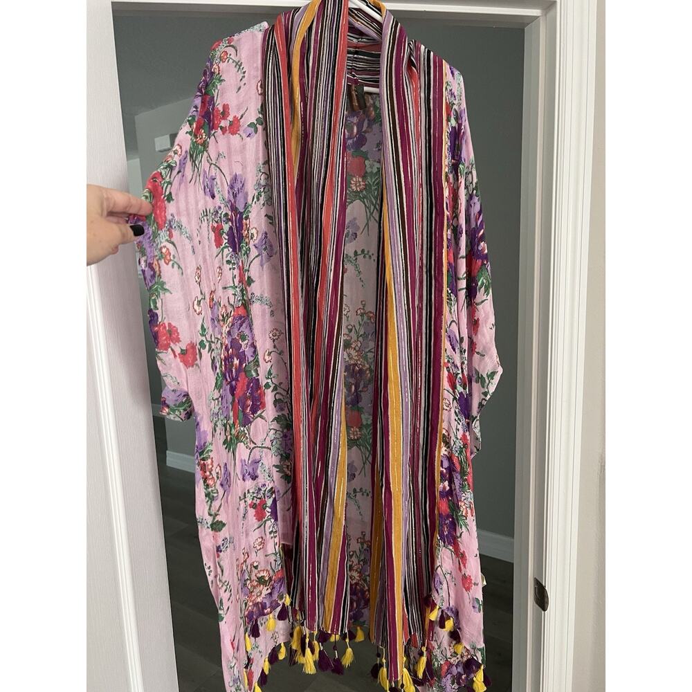 Aratta Floral Kimono with Multicolor Tassel Trim